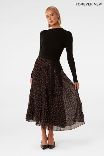Forever New Black Penelope Woven Mix Knit Dress (Q52701) | £115