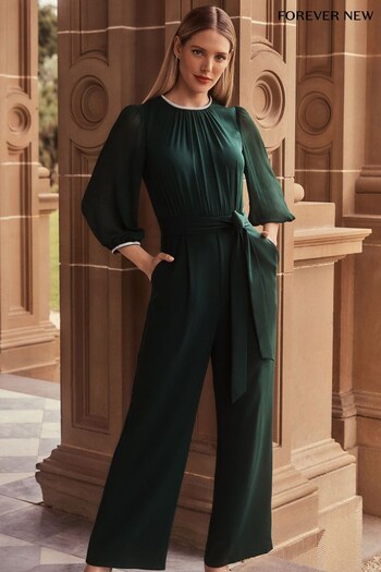 Forever New Green Natalya Long Sleeve Jumpsuit (Q52713) | £110