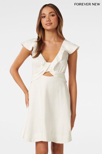 Forever New White Pure Linen Maddie Petite Twist Front Mini Dress (Q52714) | £90