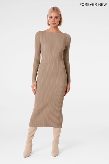 Forever New Brown Evie Long Sleeve Rib Knit Dress (Q52718) | £90