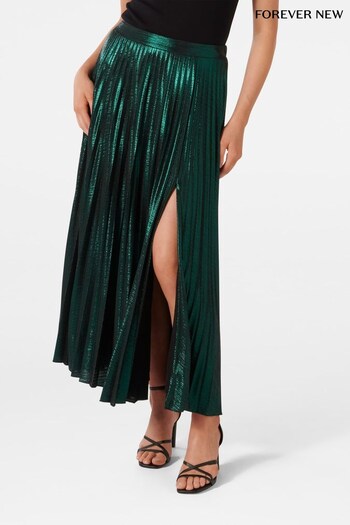 Forever New Green Rylee Metallic Pleated Skirt (Q52733) | £70