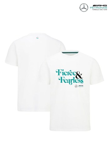 Mercedes Racing AMG Petronas F1 Fierce & Fearless Graphic White T-Shirt (Q52914) | £38
