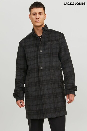 JACK & JONES Black Wool Mix Funnel Neck Tailored Coat (Q52934) | £135