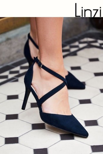 Linzi Blue Runway Stiletto Court Heels With Crossover Front Strap (Q53125) | £38