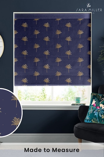Sara Miller Navy Blue Small Palm Made to Measure Blinds (Q53159) | £79