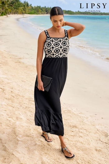 Lipsy Black/White Crotchet Mix Cami Holiday Shop Maxi Dress (Q53166) | £50