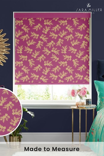 Sara Miller Fuchsia Pink Etched Leaves Made To Measure Roller Blinds (Q53185) | £58
