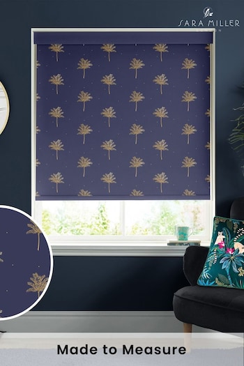 Sara Miller Navy Blue Small Palm Made To Measure Roller Blinds (Q53201) | £58