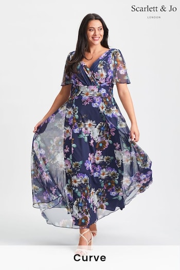 Scarlett & Jo Blue Floral Isabelle Rose Angel Sleeve Maxi Dress (Q53265) | £95