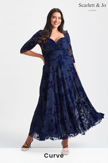 Scarlett & Jo Blue Curve Elizabeth Velvet Flock Maxi Gown (Q53286) | £110