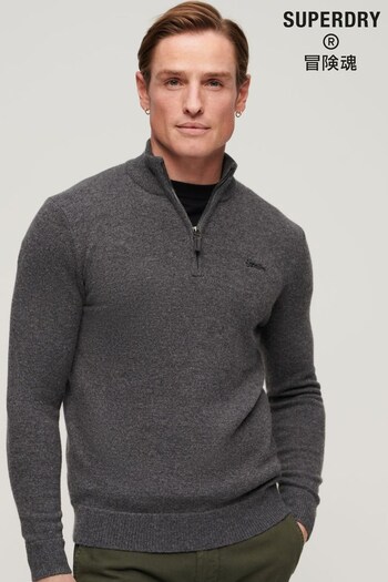 Superdry Grey Essential Embroidered Knit Henley Jumper (Q53333) | £50