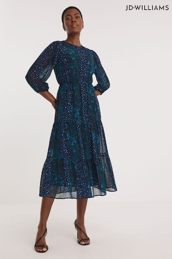 JD Williams Blue Muti Printed Chiffon Smock Dress (Q53434) | £45