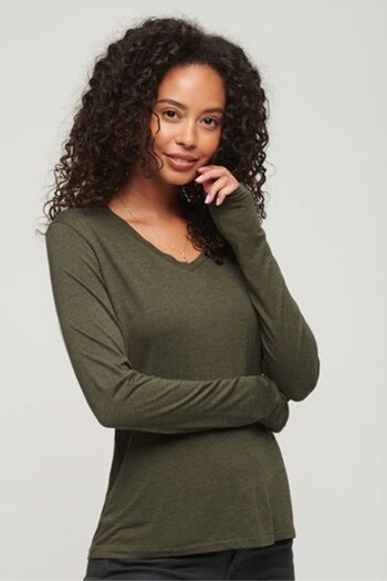 Superdry Green Long Sleeve Jersey V-Neck Top (Q53470) | £23