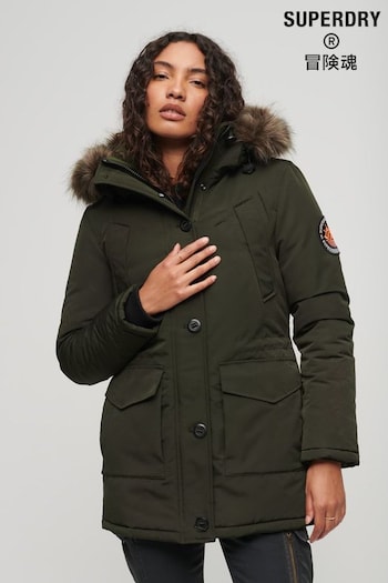 Superdry Green Everest Faux Fur Hooded Parka Coat (Q53490) | £135