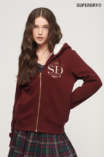 Superdry Red Luxe Metallic Logo Zip Hoodie (Q53498) | £65