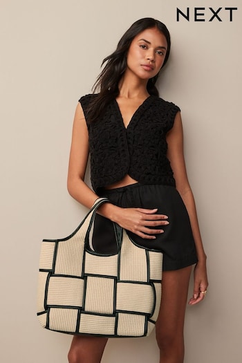Neutral Raffia Weave Shopper Bag (Q53546) | £38