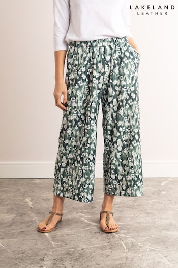 Lakeland Reclaimed Clothing Green Tia Wide Leg Cropped Trousers (Q53547) | £30