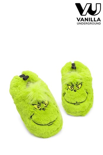 Vanilla Underground Green Grinch Kids Fluffy Slippers (Q53585) | £17