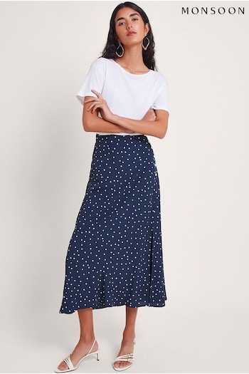 Monsoon Blue Shiloh Spot Bias Skirt (Q53602) | £55