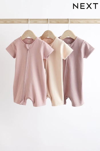 Pale Pink Two Way Zip Baby Rompers 3 Pack (0mths-3yrs) (Q53613) | £15 - £17