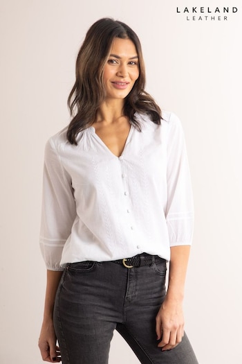 Lakeland Tuxedo Clothing Swift Nehru Button Down White Blouse (Q53618) | £35