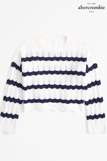 Abercrombie & Fitch Blue Open Knit Wavy Stripe Crochet Jumper (Q53737) | £39
