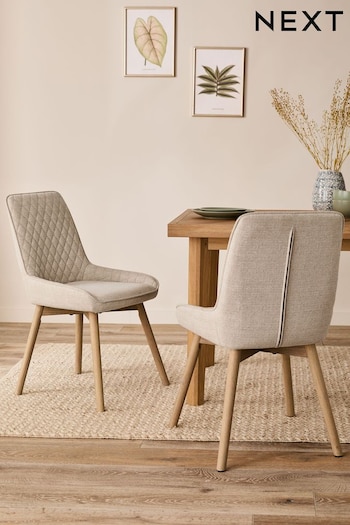 Set of 2 Tweedy Plain Light Natural Hamilton Light Wood Leg Quilted Dining Chairs (Q53749) | £320