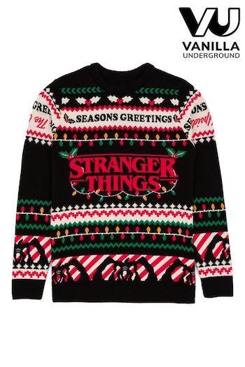 Vanilla Underground Black Stranger Things Mens Licensed Adult Knitted Christmas Jumper (Q53843) | £50