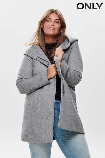 ONLY Curve Grey Hooded Smart Zip Up and Popper Front Coat (Q53844) | £55