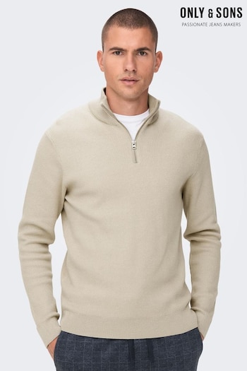 Only & Sons Cream 1/4 Zip Knitted Jumper (Q53854) | £45