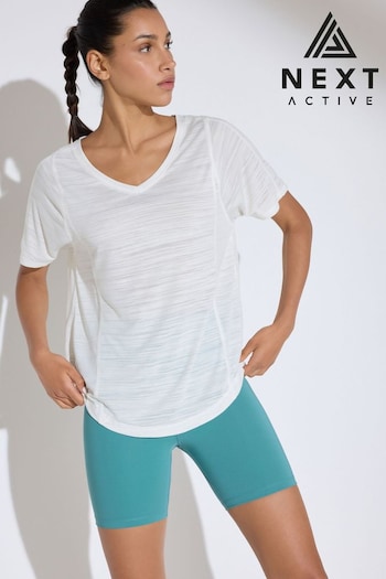 White Active T-Shirt Short Sleeve V-Neck Top (Q53878) | £16