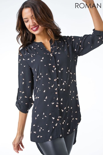 Roman Black Foil Heart Print Longline Blouse (Q54152) | £36