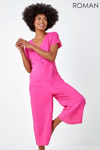 Roman Pink Wide Leg Jumpsuit with a Touch of Linen (Q54178) | £42