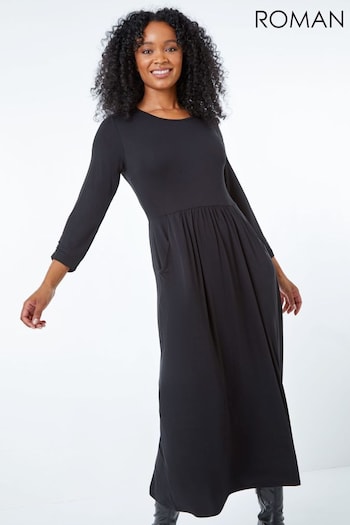 Roman Black Petite Stretch Jersey Midi Dress (Q54367) | £36
