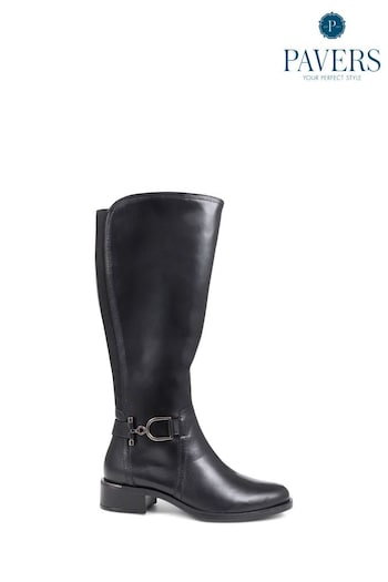 Pavers Metal Detail Black Long Boots (Q54388) | £90