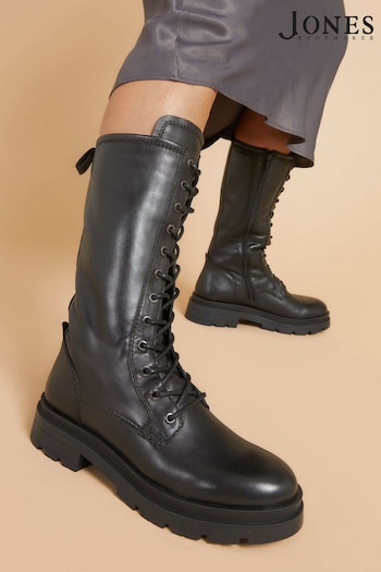 Jones Bootmaker Black Mika Leather Lace-Up Boots scarpa (Q54392) | £140