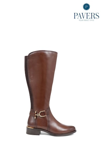 Pavers Metal Detail Long Brown Boots (Q54398) | £90