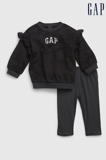 Gap Black Glitter Logo Floral Ruffle Sweat Set (Newborn-24mths) (Q54425) | £30