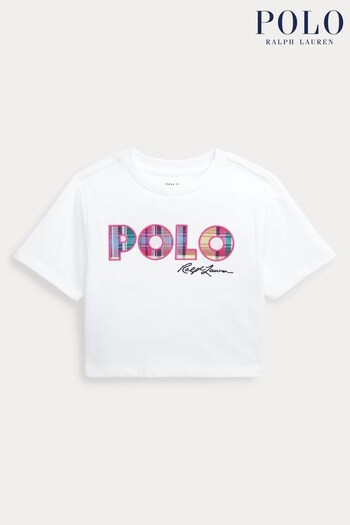 Polo Plus Ralph Lauren Girls Madras Logo Cotton Jersey Boxy T-Shirt (Q54513) | £49 - £55