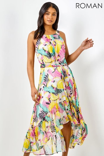 Roman Multi Halter Neck Lemon Print Dress (Q54518) | £55