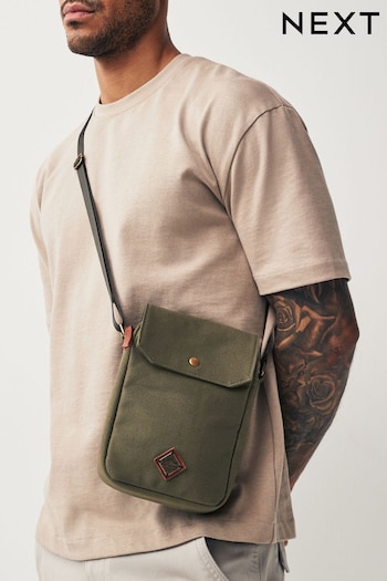 Khaki Green Canvas Cross-Body Bag (Q54536) | £22