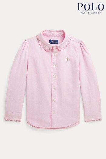 Polo Ealis Ralph Lauren Girls Pink Ruffled Oxford Shirt (Q54542) | £75 - £79