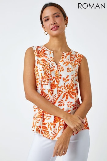 Roman Orange Sleeveless Floral Print Vest (Q54582) | £28