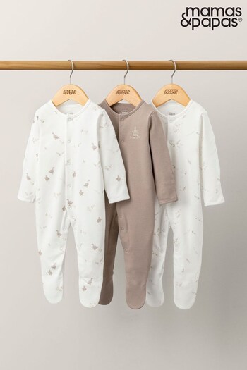 Mamas & Papas Down By Lake Brown Sleepsuits 3 Pack (Q54633) | £20