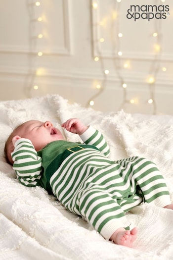 Mamas & Papas Green Elf Knitted Chritsmas Romper (Q54665) | £29