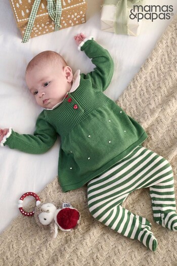 Mamas & Papas Green Christmas Elf Knit Top & Leggings (Q54666) | £29