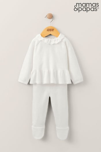 Mamas & Papas Frill Knitted White Top & Sisterhood Leggings Set (Q54670) | £32