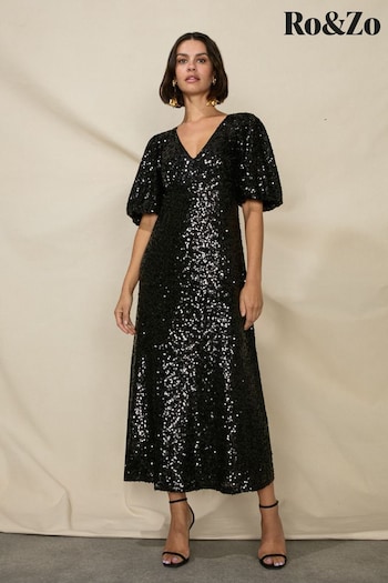 Ro&Zo Petite Black Cluster Sequin Evora Dress (Q54942) | £149
