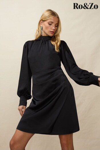 Ro&Zo Black High Neck Wrap Skirt Short Dress (Q54948) | £119