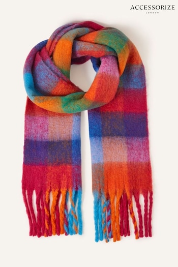 Accessorize Red Bright Check Super Fluffy Blanket Scarf (Q55012) | £26